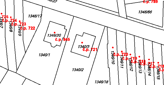 Česká Skalice 721 na parcele st. 1340/3 v KÚ Česká Skalice, Katastrální mapa
