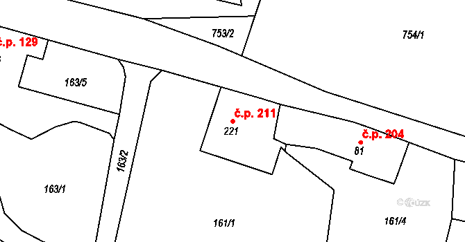 Hejtmánkovice 211 na parcele st. 221 v KÚ Hejtmánkovice, Katastrální mapa