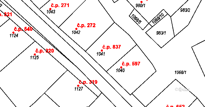 Šardice 837 na parcele st. 1041 v KÚ Šardice, Katastrální mapa