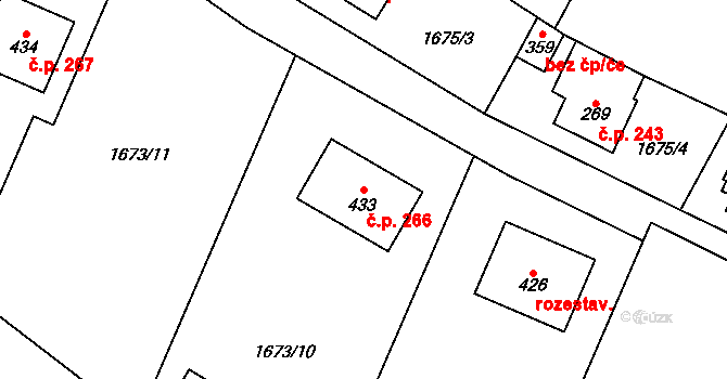 Kocléřov 266, Vítězná na parcele st. 433 v KÚ Kocléřov, Katastrální mapa