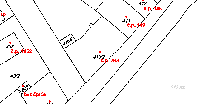 Nový Jičín 763 na parcele st. 410/2 v KÚ Nový Jičín-Horní Předměstí, Katastrální mapa