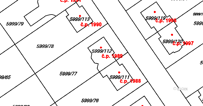 Velké Meziříčí 1989 na parcele st. 5999/112 v KÚ Velké Meziříčí, Katastrální mapa