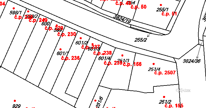 Rakovník II 239, Rakovník na parcele st. 601/4 v KÚ Rakovník, Katastrální mapa