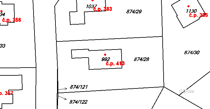 Želivec 413, Sulice na parcele st. 992 v KÚ Sulice, Katastrální mapa