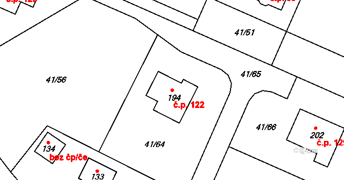 Příšov 122 na parcele st. 194 v KÚ Příšov, Katastrální mapa