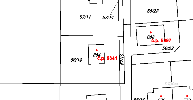 Kokonín 5341, Jablonec nad Nisou na parcele st. 864 v KÚ Kokonín, Katastrální mapa