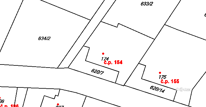 Herálec 154 na parcele st. 174 v KÚ Herálec, Katastrální mapa