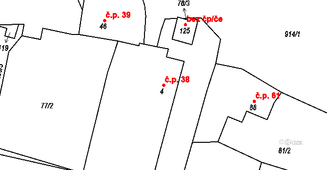 Vadín 38, Okrouhlice na parcele st. 4 v KÚ Vadín, Katastrální mapa