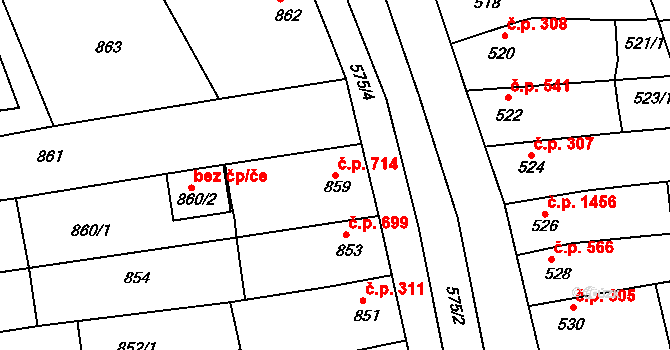 Hustopeče 714 na parcele st. 859 v KÚ Hustopeče u Brna, Katastrální mapa