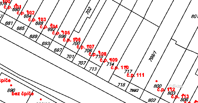 Rychlov 109, Bystřice pod Hostýnem na parcele st. 710 v KÚ Rychlov u Bystřice pod Hostýnem, Katastrální mapa