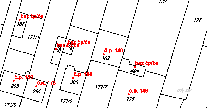 Žopy 140, Holešov na parcele st. 163 v KÚ Žopy, Katastrální mapa