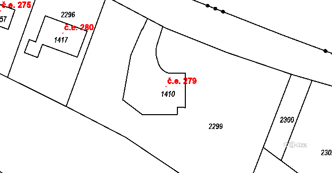 Zbraslavice 279 na parcele st. 1410 v KÚ Zbraslavice, Katastrální mapa