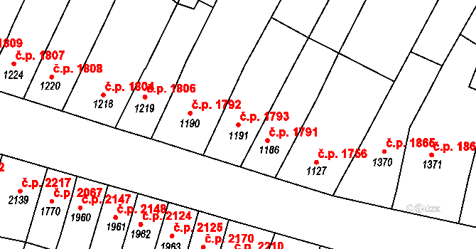 Kroměříž 1793 na parcele st. 1191 v KÚ Kroměříž, Katastrální mapa