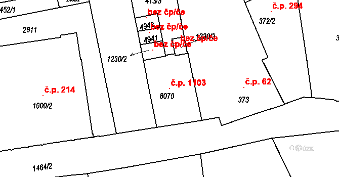 Stařečka 1103, Třebíč na parcele st. 8070 v KÚ Třebíč, Katastrální mapa