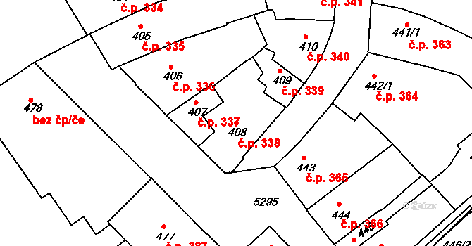 Znojmo 338 na parcele st. 408 v KÚ Znojmo-město, Katastrální mapa