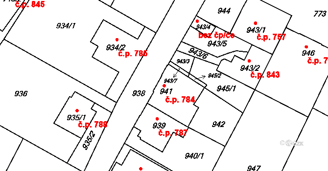 Moravský Krumlov 784 na parcele st. 941 v KÚ Moravský Krumlov, Katastrální mapa