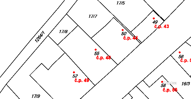 Habrkovice 48, Záboří nad Labem na parcele st. 55 v KÚ Habrkovice, Katastrální mapa