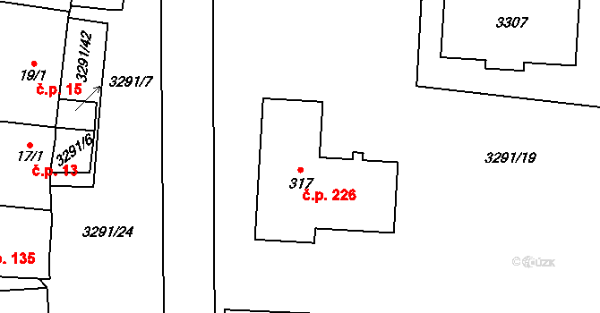 Olešnice 226 na parcele st. 317 v KÚ Olešnice u Trhových Svinů, Katastrální mapa