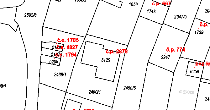 Cheb 2878 na parcele st. 8129 v KÚ Cheb, Katastrální mapa