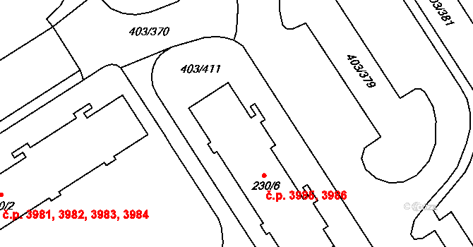 Mšeno nad Nisou 3985,3986, Jablonec nad Nisou na parcele st. 230/6 v KÚ Mšeno nad Nisou, Katastrální mapa