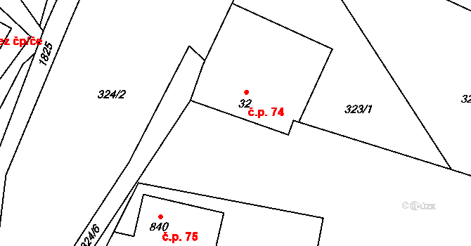 Konská 74, Třinec na parcele st. 32 v KÚ Konská, Katastrální mapa