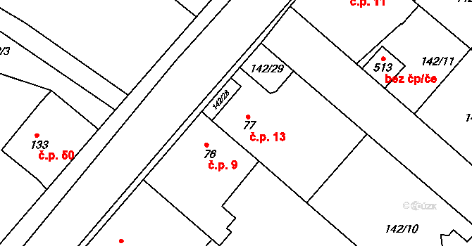 Pakoměřice 13, Bořanovice na parcele st. 77 v KÚ Bořanovice, Katastrální mapa