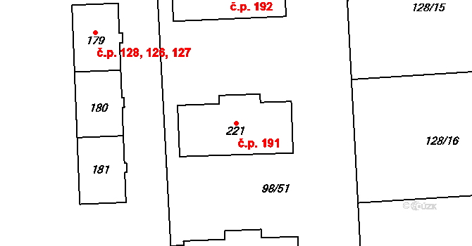 Vysoká Pec 191, Bohutín na parcele st. 221 v KÚ Vysoká Pec u Bohutína, Katastrální mapa