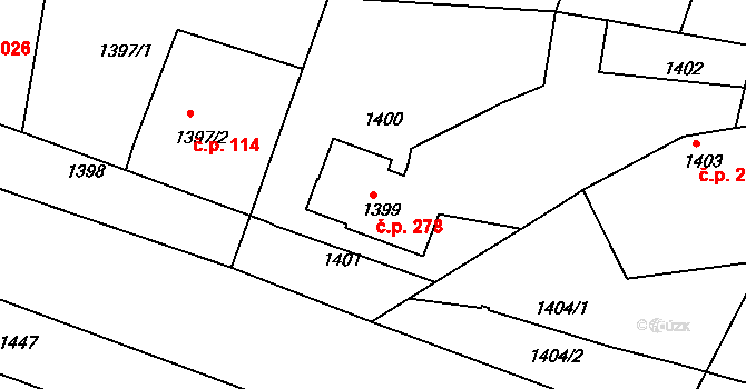 Bzenec 278 na parcele st. 1399 v KÚ Bzenec, Katastrální mapa
