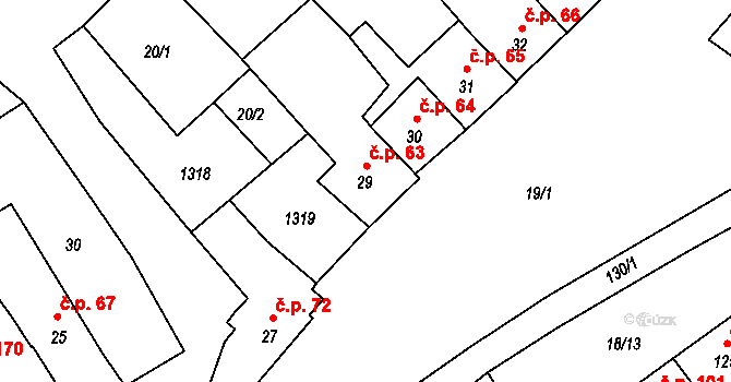 Rostěnice 63, Rostěnice-Zvonovice na parcele st. 29 v KÚ Rostěnice, Katastrální mapa