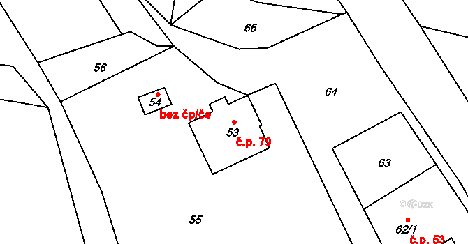 Ondřejov 79, Rýmařov na parcele st. 53 v KÚ Ondřejov u Rýmařova, Katastrální mapa