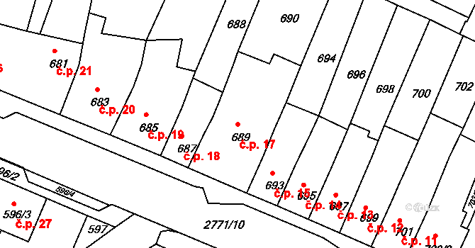 Dačice IV 17, Dačice na parcele st. 689 v KÚ Dačice, Katastrální mapa