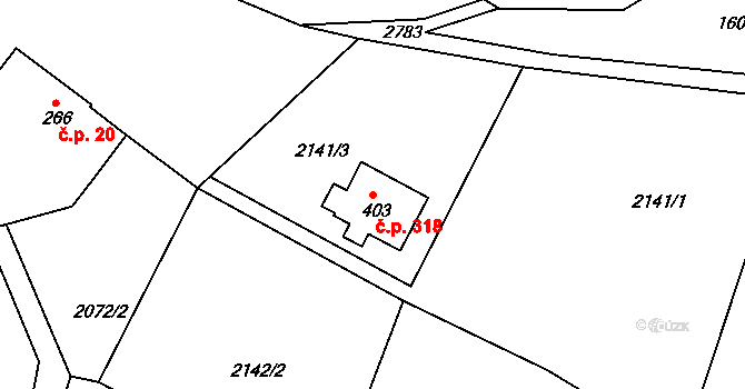 Václavice 318, Hrádek nad Nisou na parcele st. 403 v KÚ Václavice u Hrádku nad Nisou, Katastrální mapa