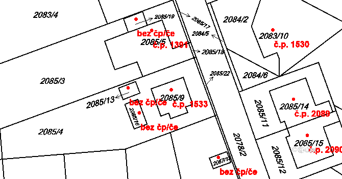 Boskovice 1533 na parcele st. 2085/9 v KÚ Boskovice, Katastrální mapa