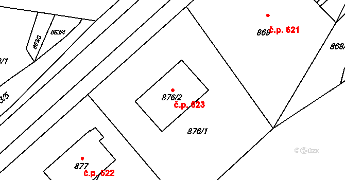 Velká Bystřice 623 na parcele st. 876/2 v KÚ Velká Bystřice, Katastrální mapa
