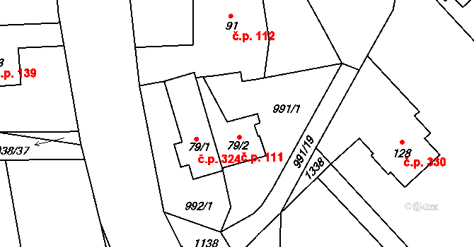 Želivec 111, Sulice na parcele st. 79/2 v KÚ Sulice, Katastrální mapa
