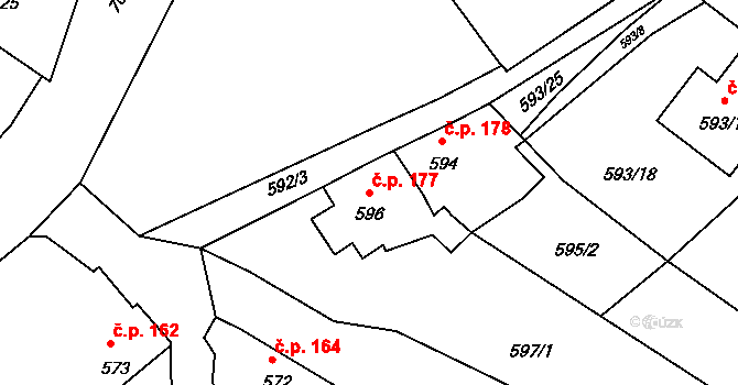 Poříčí 177, Boršov nad Vltavou na parcele st. 596/1 v KÚ Boršov nad Vltavou, Katastrální mapa