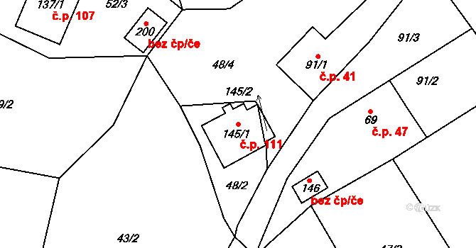 Cholenice 111 na parcele st. 145/1 v KÚ Cholenice, Katastrální mapa