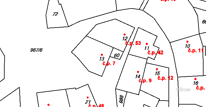 Vetlá 7, Vrbice na parcele st. 13 v KÚ Vetlá, Katastrální mapa