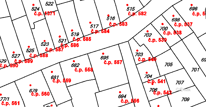 Roudnice nad Labem 557 na parcele st. 695 v KÚ Roudnice nad Labem, Katastrální mapa