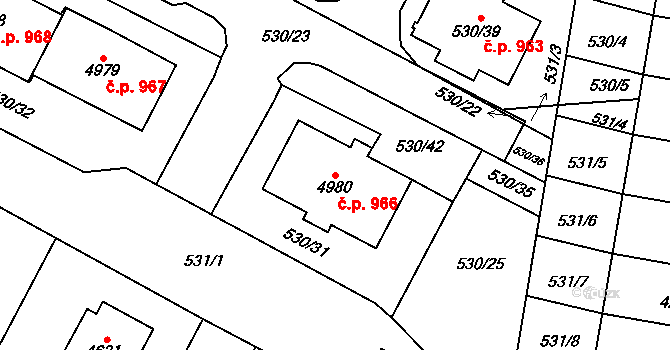 Žamberk 966 na parcele st. 4980 v KÚ Žamberk, Katastrální mapa