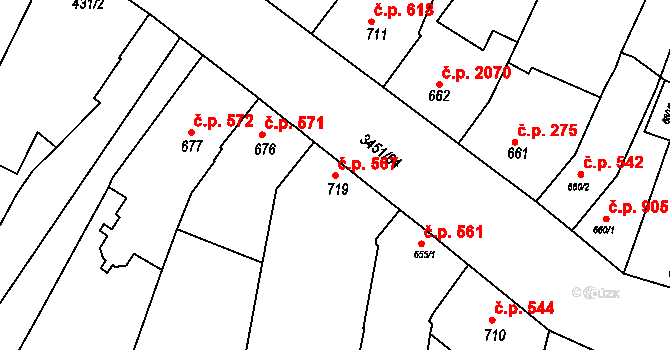 Lysá nad Labem 567 na parcele st. 719 v KÚ Lysá nad Labem, Katastrální mapa