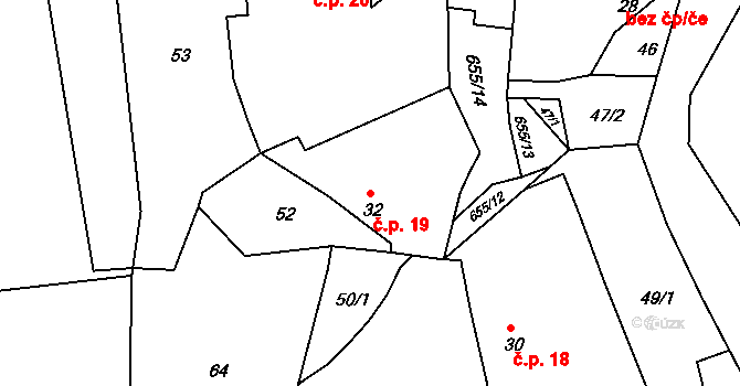 Lestkov 19, Klášterec nad Ohří na parcele st. 32 v KÚ Lestkov u Klášterce nad Ohří, Katastrální mapa