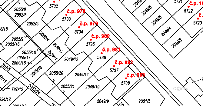 Chrudim II 981, Chrudim na parcele st. 5736 v KÚ Chrudim, Katastrální mapa