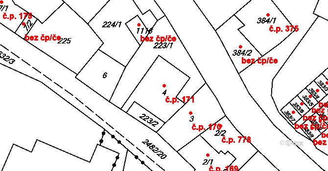 Česká Kamenice 171 na parcele st. 4 v KÚ Česká Kamenice, Katastrální mapa