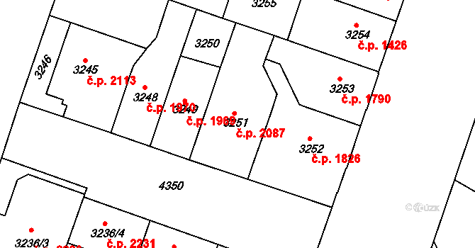 Teplice 2087 na parcele st. 3251 v KÚ Teplice, Katastrální mapa