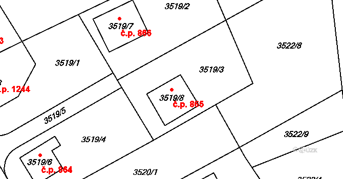 Místek 865, Frýdek-Místek na parcele st. 3519/8 v KÚ Místek, Katastrální mapa