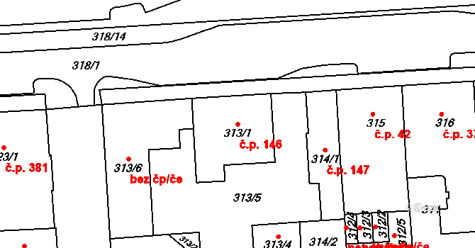 Sokolov 146 na parcele st. 313/1 v KÚ Sokolov, Katastrální mapa