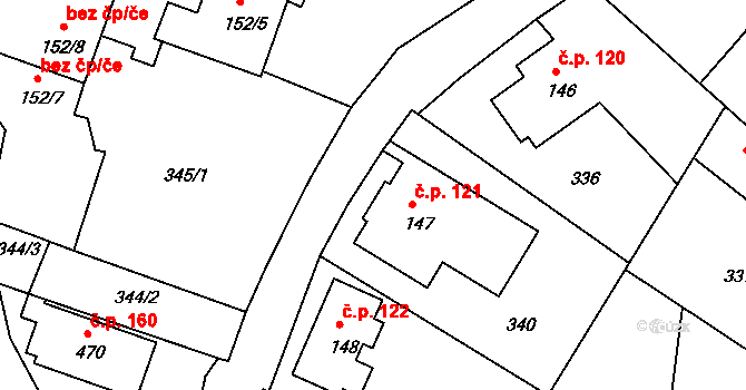Křivoklát 121 na parcele st. 147 v KÚ Křivoklát, Katastrální mapa