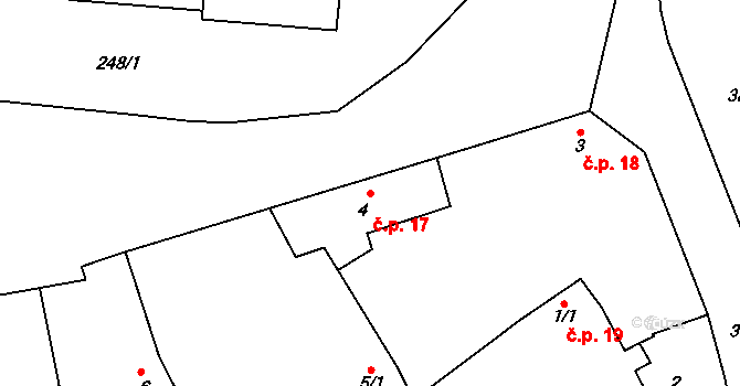 Horní Počernice 17, Praha na parcele st. 4 v KÚ Horní Počernice, Katastrální mapa
