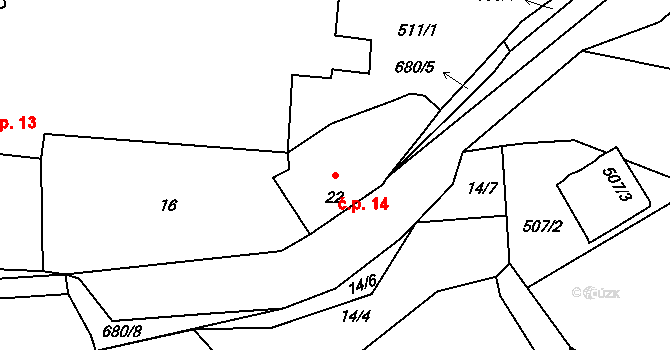 Rodvínov 14 na parcele st. 22 v KÚ Rodvínov, Katastrální mapa